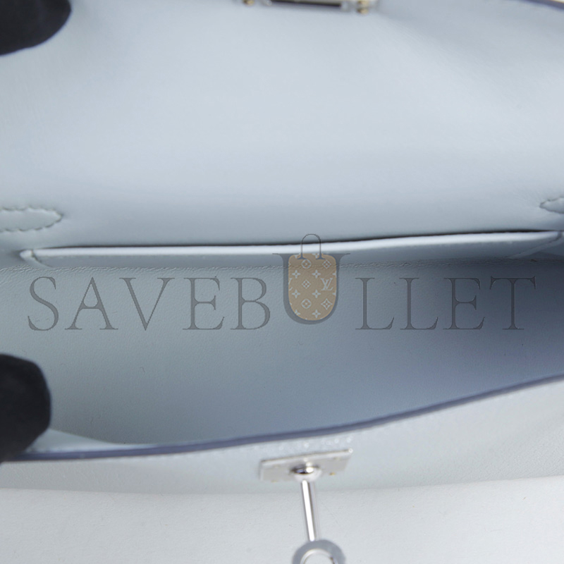 HERMES MINI KELLY SILVER METALLIC ARGENT CHAMKILA PALLADIUM HARDWARE (19*12*5.5cm)